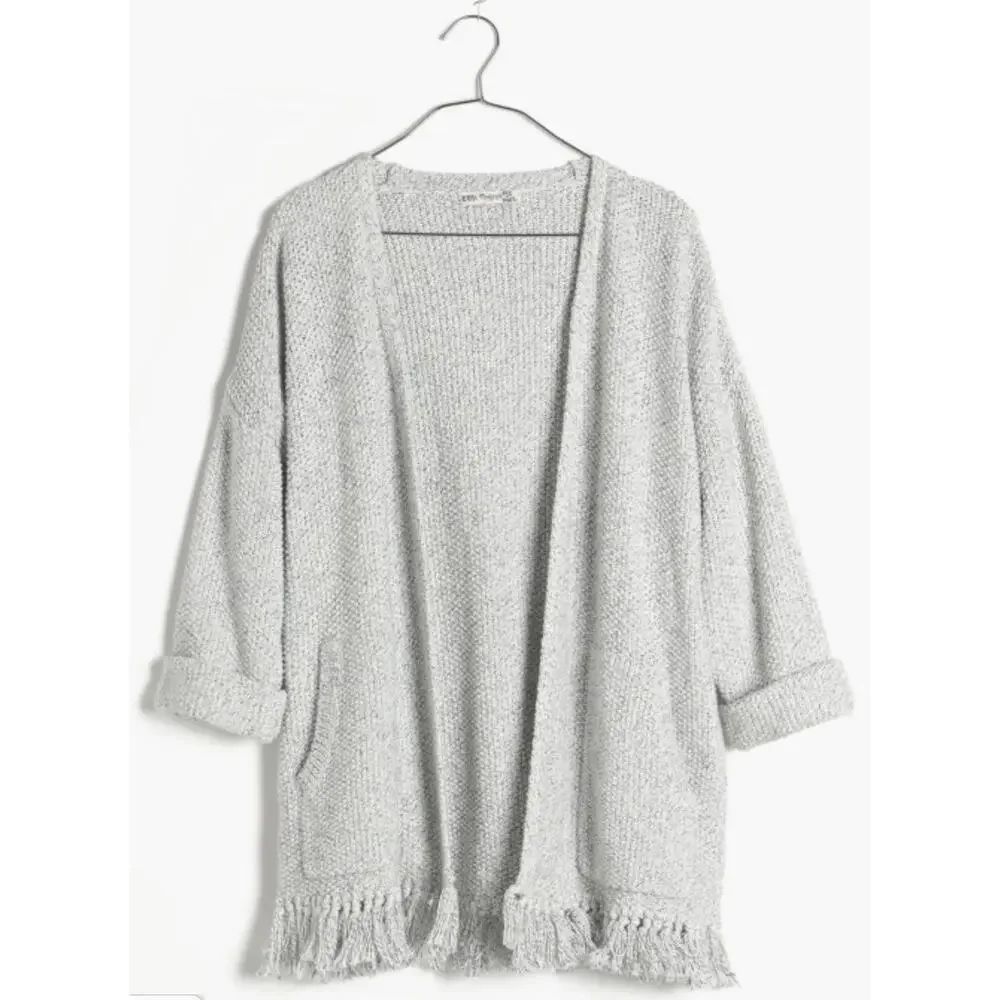 Madewell Womens XXS Memento Open Front Fringe Cardigan 100% Cotton Gray Textured - Picture 11 of 12